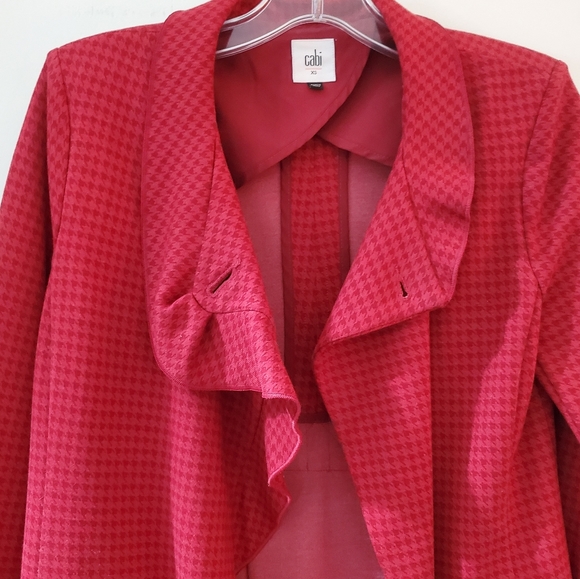 Cabi red blazer / jacket with ruffle & houndstooth pattern, XS - Picture 10 of 16